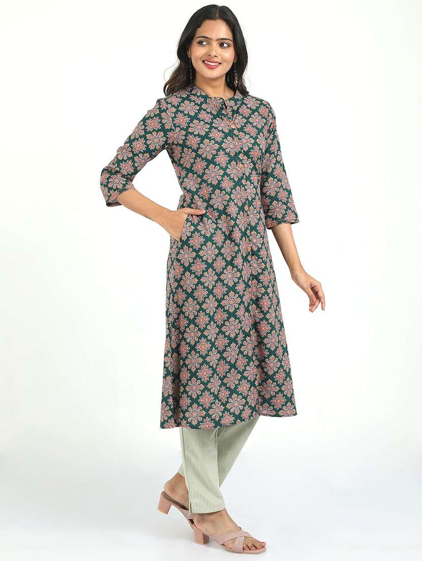 women printed three quarter sleeve kurta pant set - 21629613 - Standard Image - 1
