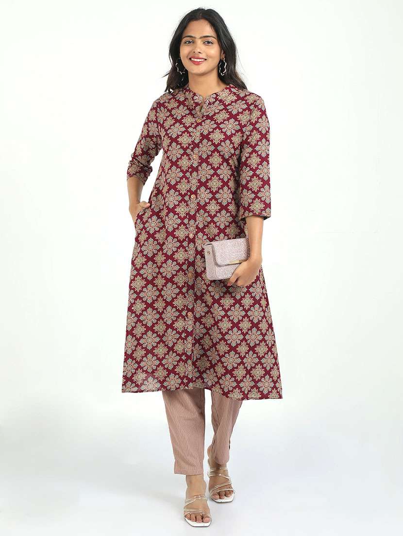 women printed three quarter sleeve kurta pant set - 21629614 - Standard Image - 1
