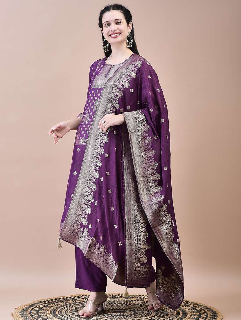 women three quarter sleeve kurta pant with dupatta set - 21629636 -  Standard Image - 1