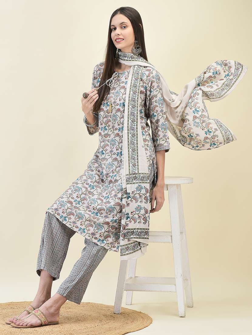 women three quarter sleeve kurta pant with dupatta set - 21629637 -  Standard Image - 1