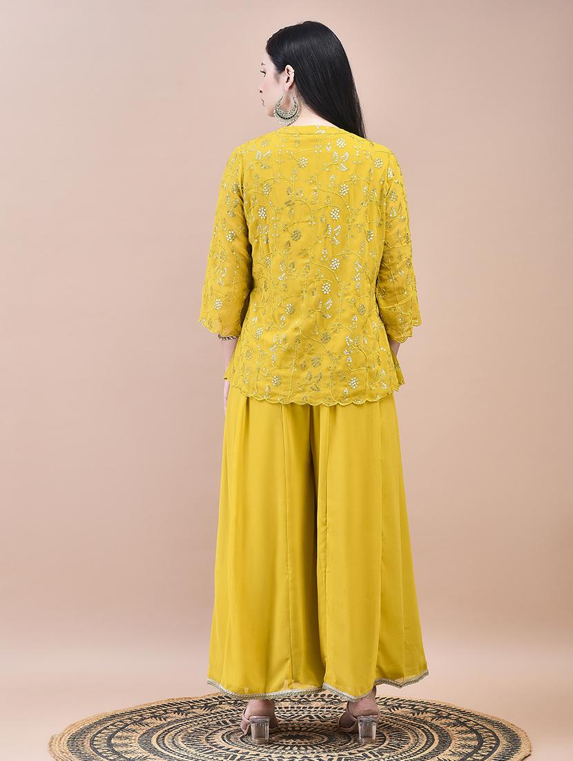 women mustard embroidered fusion set - 21629638 - Standard Image - 4