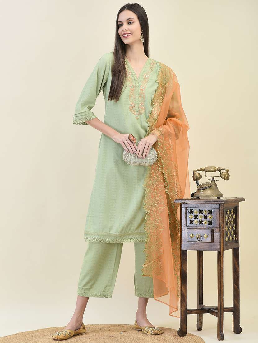 women embroidered kurta pant set with duaptta