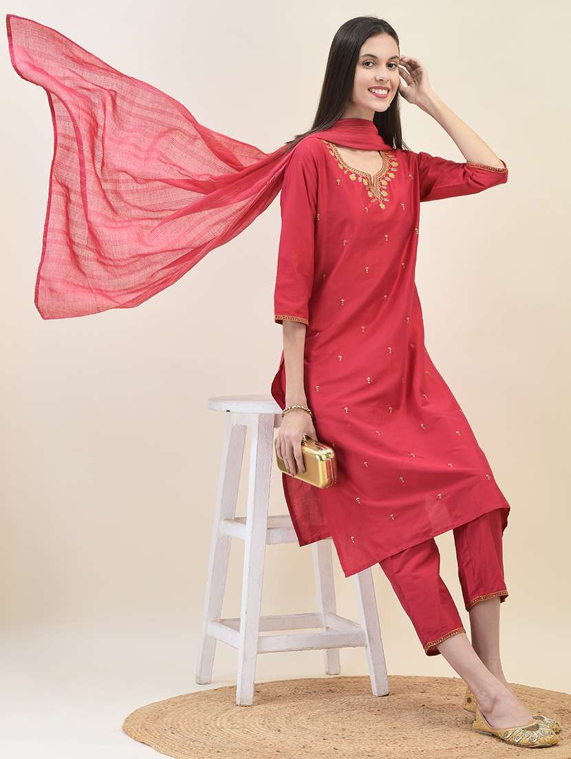 women three quarter sleeve kurta pant with dupatta set - 21629649 -  Standard Image - 1