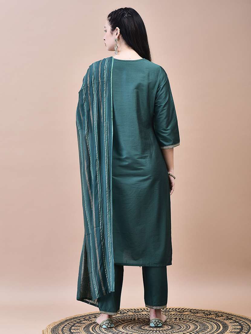 women three quarter sleeve kurta pant with dupatta set - 21629650 - Standard Image - 4
