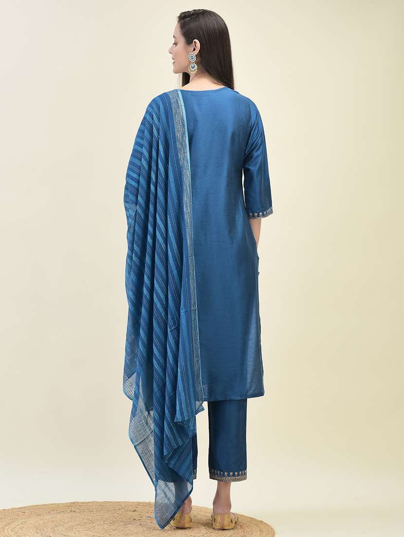 women three quarter sleeve kurta pant with dupatta set - 21629652 - Standard Image - 4