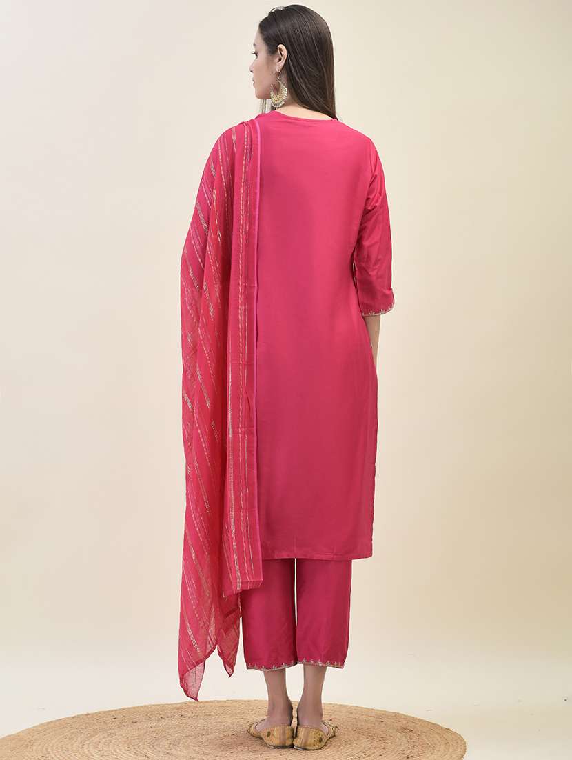 women three quarter sleeve kurta pant with dupatta set - 21629653 - Standard Image - 4