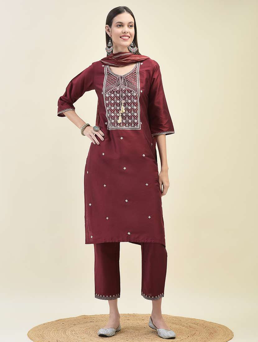 women three quarter sleeve kurta pant with dupatta set - 21629655 -  Standard Image - 1