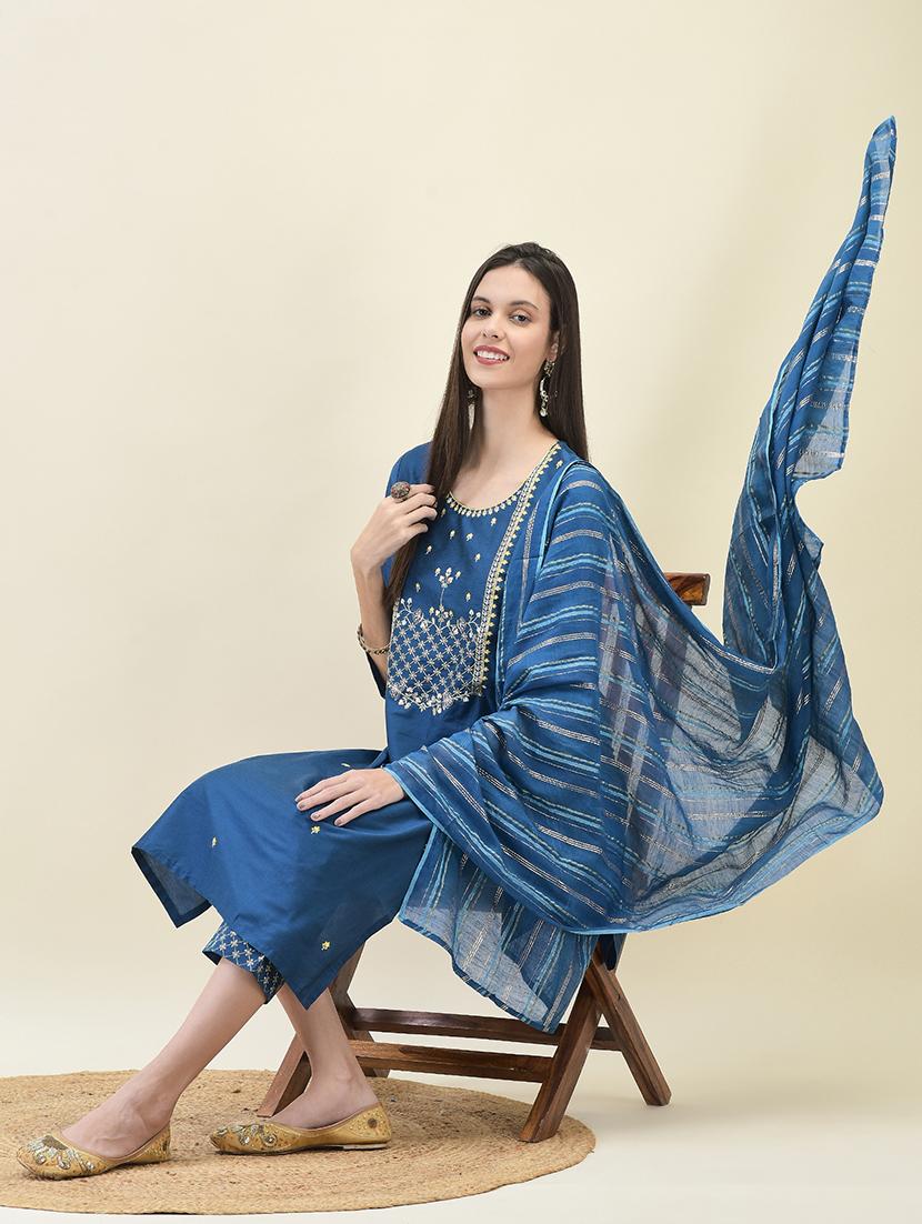 women three quarter sleeve kurta pant with dupatta set - 21629656 -  Standard Image - 1