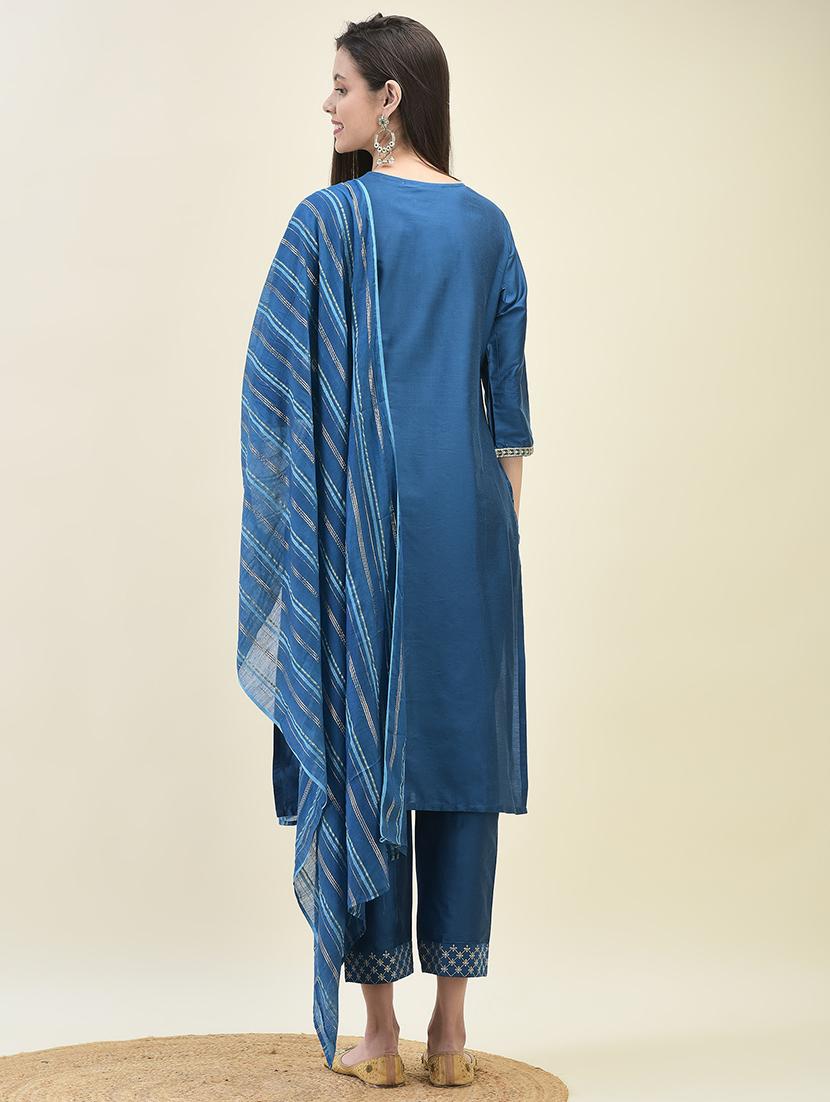 women three quarter sleeve kurta pant with dupatta set - 21629656 - Standard Image - 4