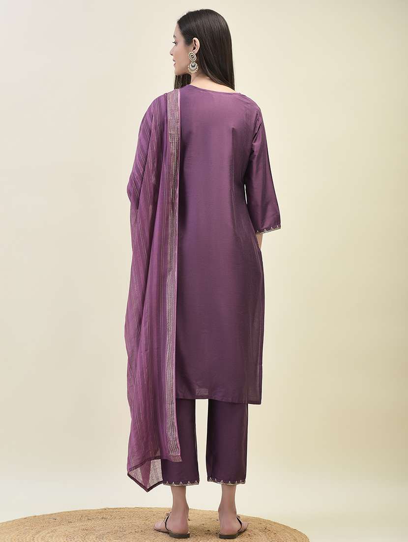 women three quarter sleeve kurta pant with dupatta set - 21629657 - Standard Image - 4