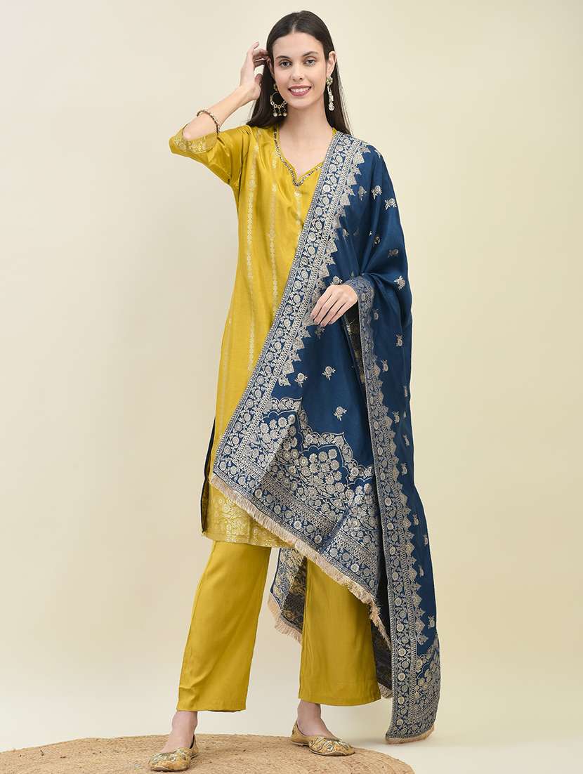 women three quarter sleeve kurta pant with dupatta set - 21629659 -  Standard Image - 1