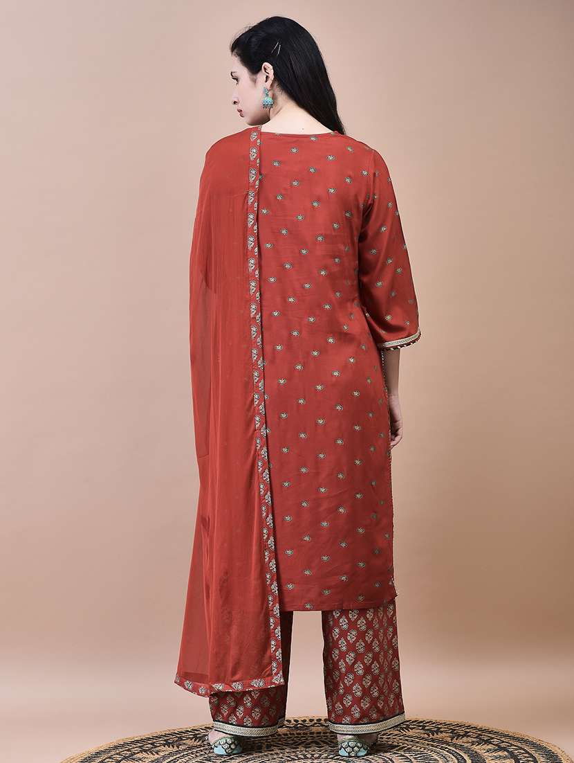 women three quarter sleeve kurta pant with dupatta set - 21629662 - Standard Image - 4
