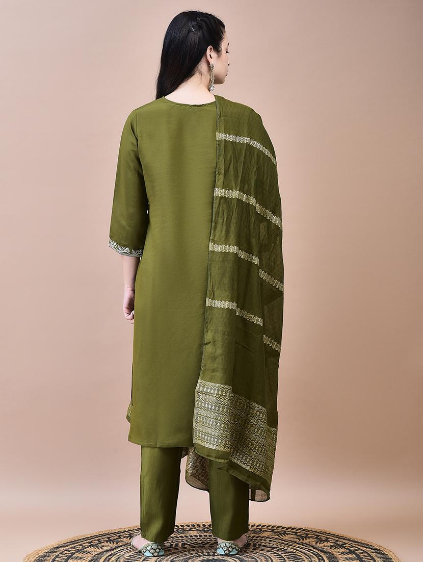 women three quarter sleeve kurta pant with dupatta set - 21629669 - Standard Image - 4