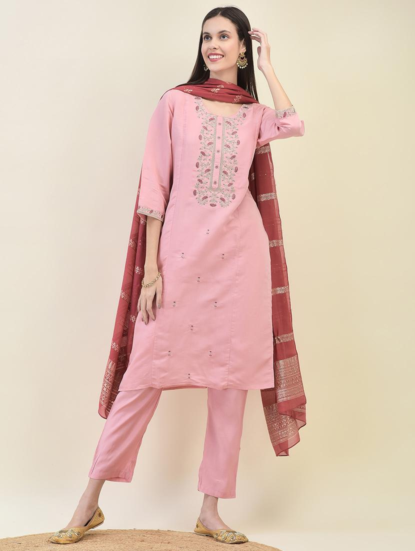 women three quarter sleeve kurta pant with dupatta set - 21629670 -  Standard Image - 1