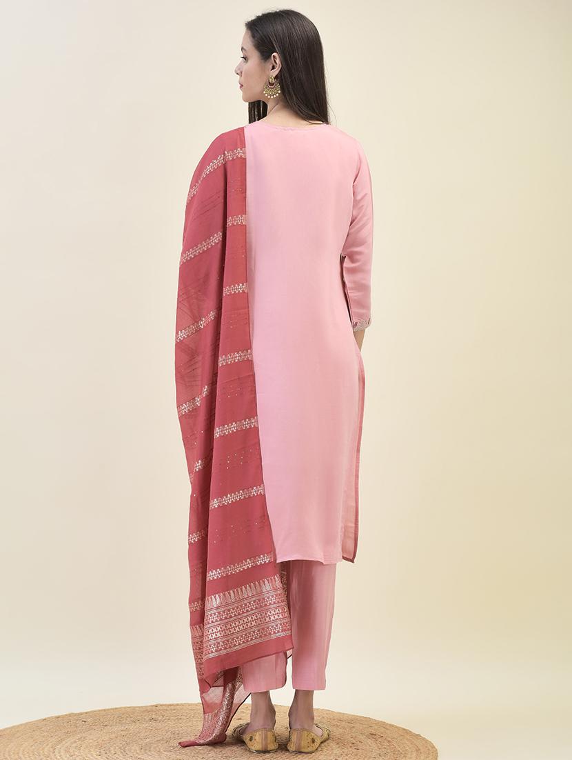 women three quarter sleeve kurta pant with dupatta set - 21629670 - Standard Image - 4