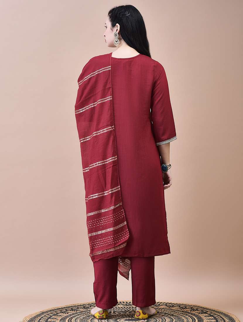 women three quarter sleeve kurta pant with dupatta set - 21629671 - Standard Image - 4