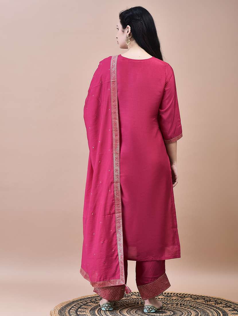 women three quarter sleeve kurta pant with dupatta set - 21629678 - Standard Image - 4