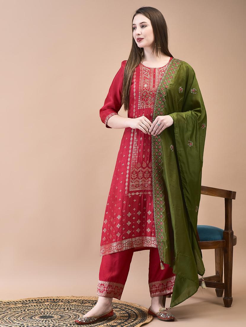 women three quarter sleeve kurta pant with dupatta set - 21629679 - Standard Image - 1