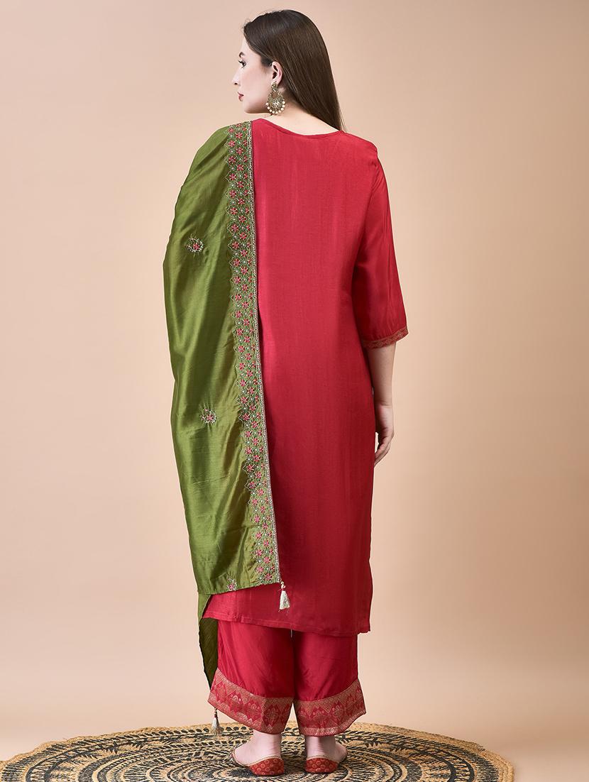 women three quarter sleeve kurta pant with dupatta set - 21629679 - Standard Image - 4
