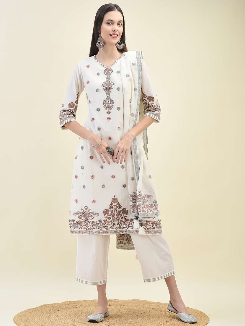 women three quarter sleeve kurta pant with dupatta set - 21629680 -  Standard Image - 1