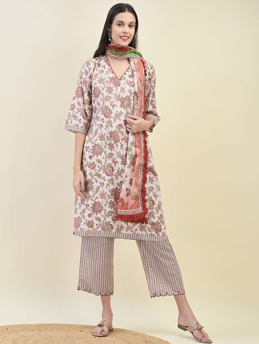 women three quarter sleeve kurta pant with dupatta set - 21629681 -  Standard Image - 1