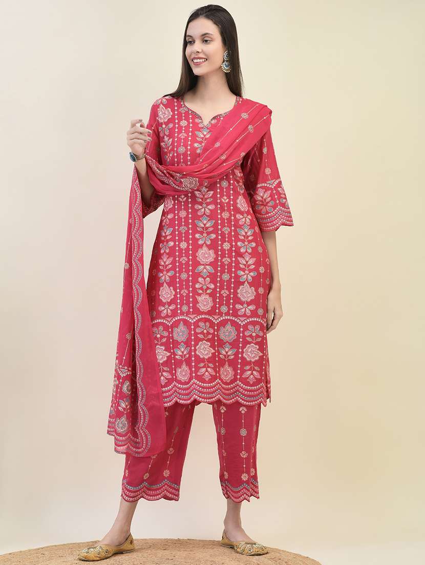 women three quarter sleeve kurta pant with dupatta set - 21629683 -  Standard Image - 1
