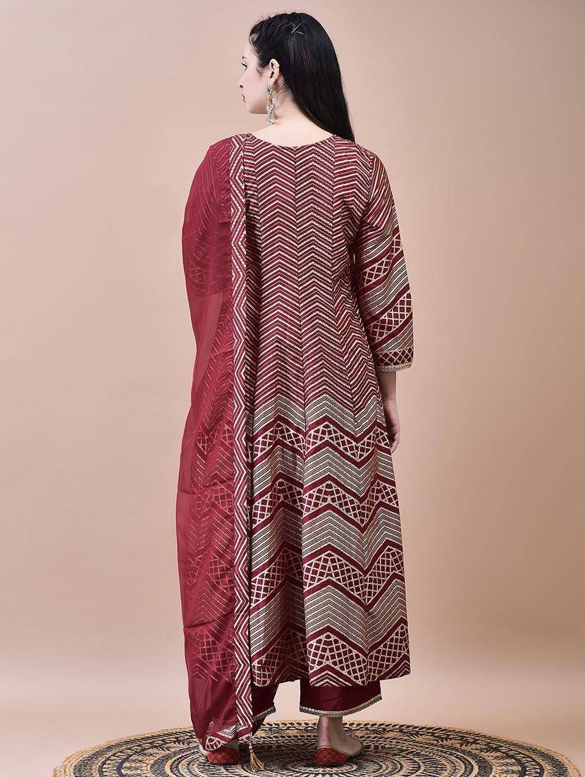 women maroon long sleeve kurta pant with dupatta set - 21629685 - Standard Image - 4