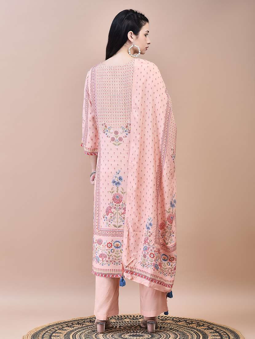 women peach floral kurta palazzo set with dupatta - 21629687 -  Standard Image - 4
