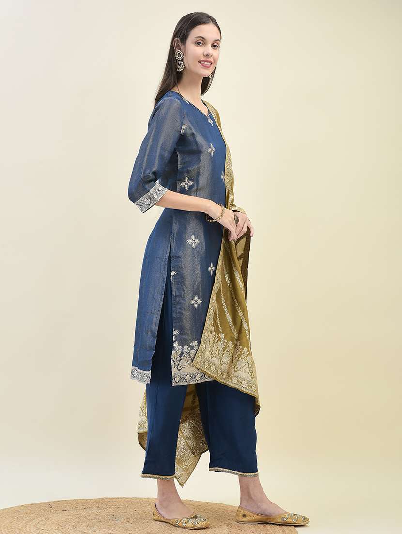 women three quarter sleeve kurta pant with dupatta set - 21629688 -  Standard Image - 1