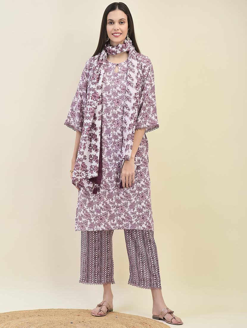 women three quarter sleeve kurta pant with dupatta set - 21629690 -  Standard Image - 1