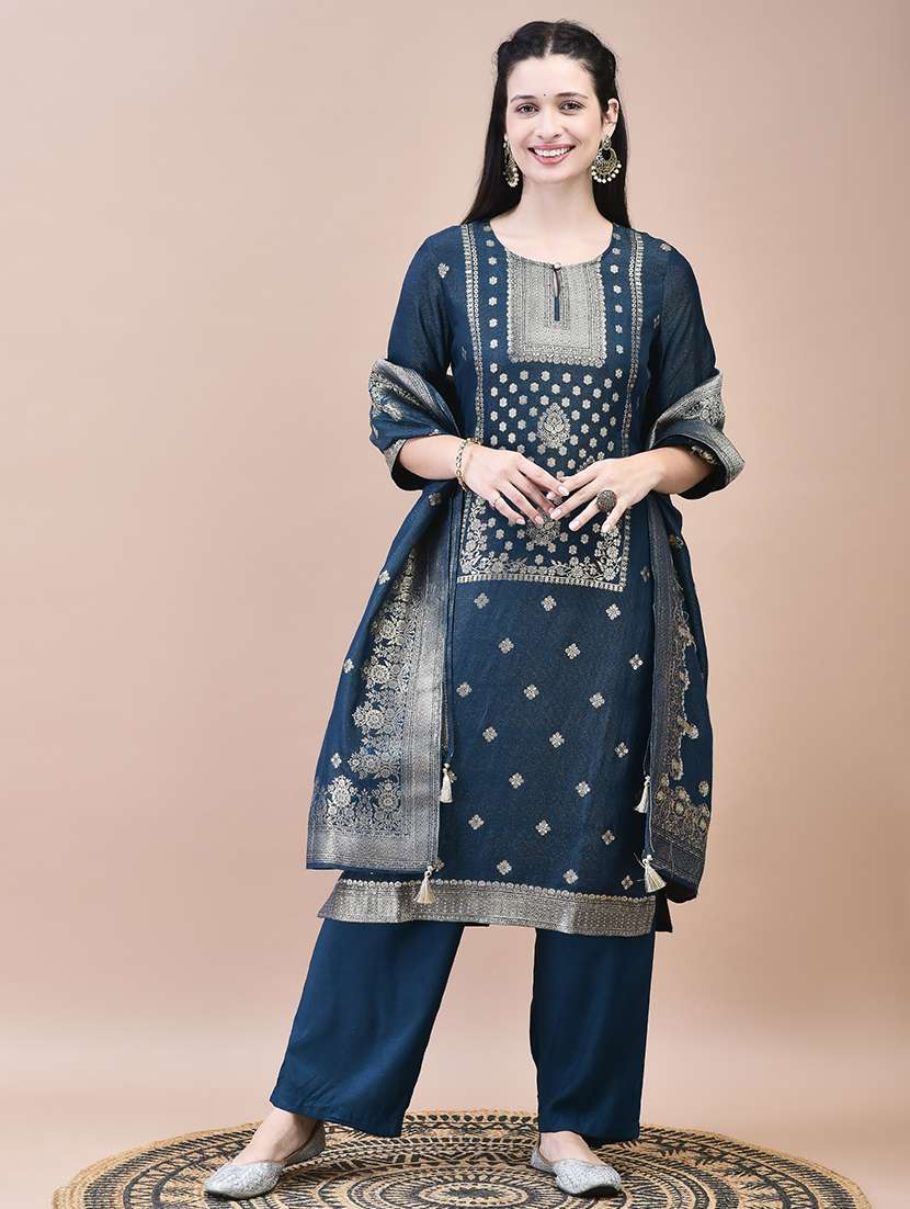 women three quarter sleeve kurta palazzo with dupatta set - 21629691 -  Standard Image - 1
