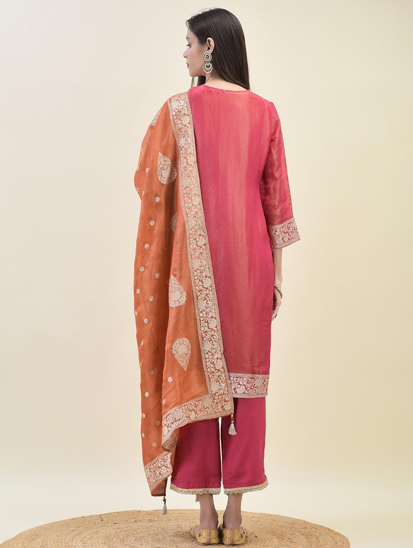women three quarter sleeve kurta pant with dupatta set - 21629692 - Standard Image - 4