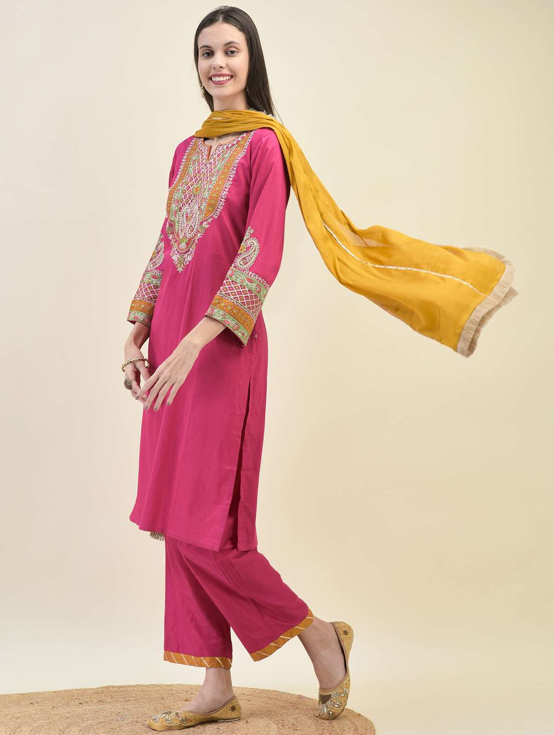 women three quarter sleeve kurta pant with dupatta set - 21629694 -  Standard Image - 1