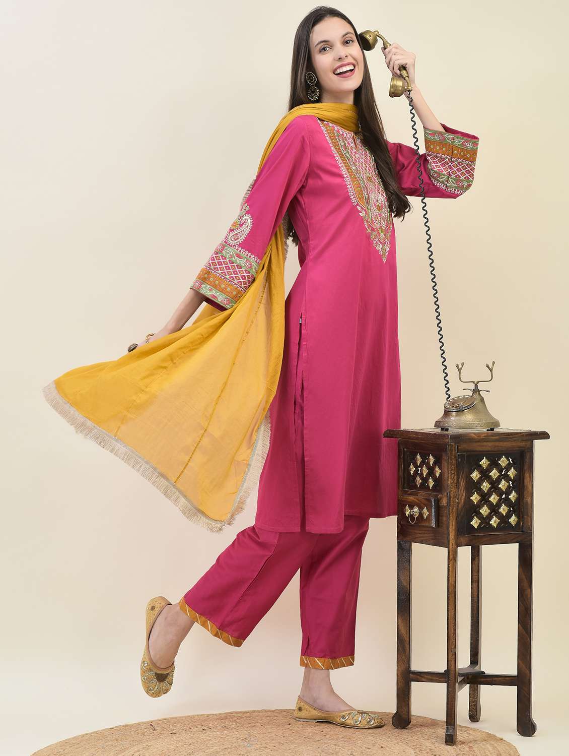 women three quarter sleeve kurta pant with dupatta set - 21629694 -  Standard Image - 6