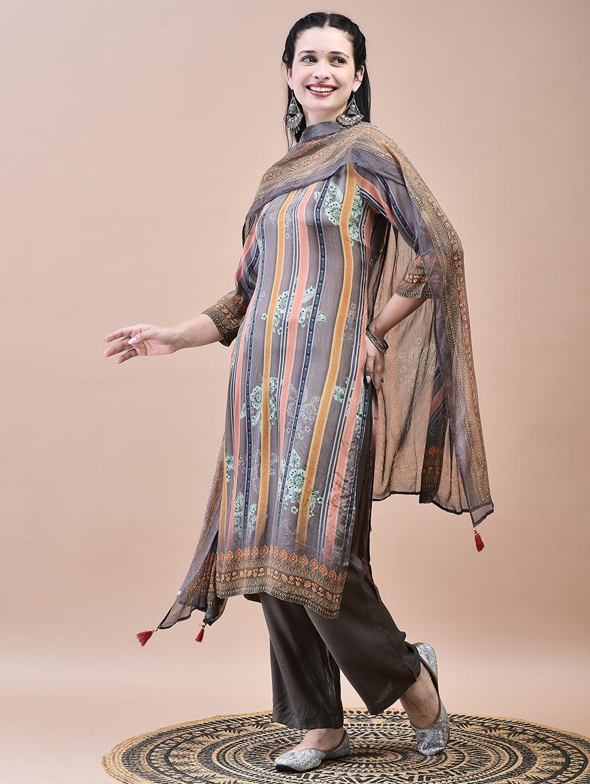 women three quarter sleeve kurta pant with dupatta set - 21629696 -  Standard Image - 1