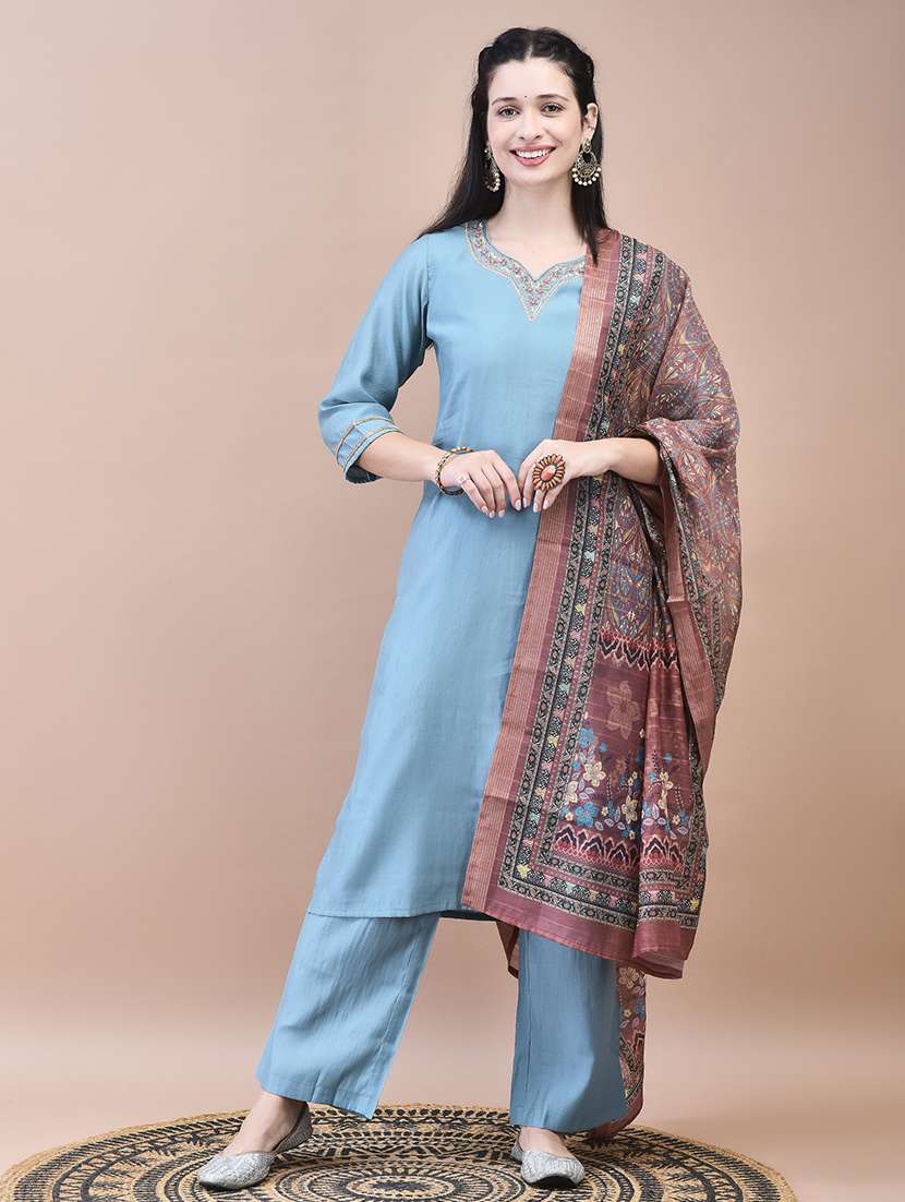 women embroidered kurta palazzo set with dupatta - 21629709 - Standard Image - 1