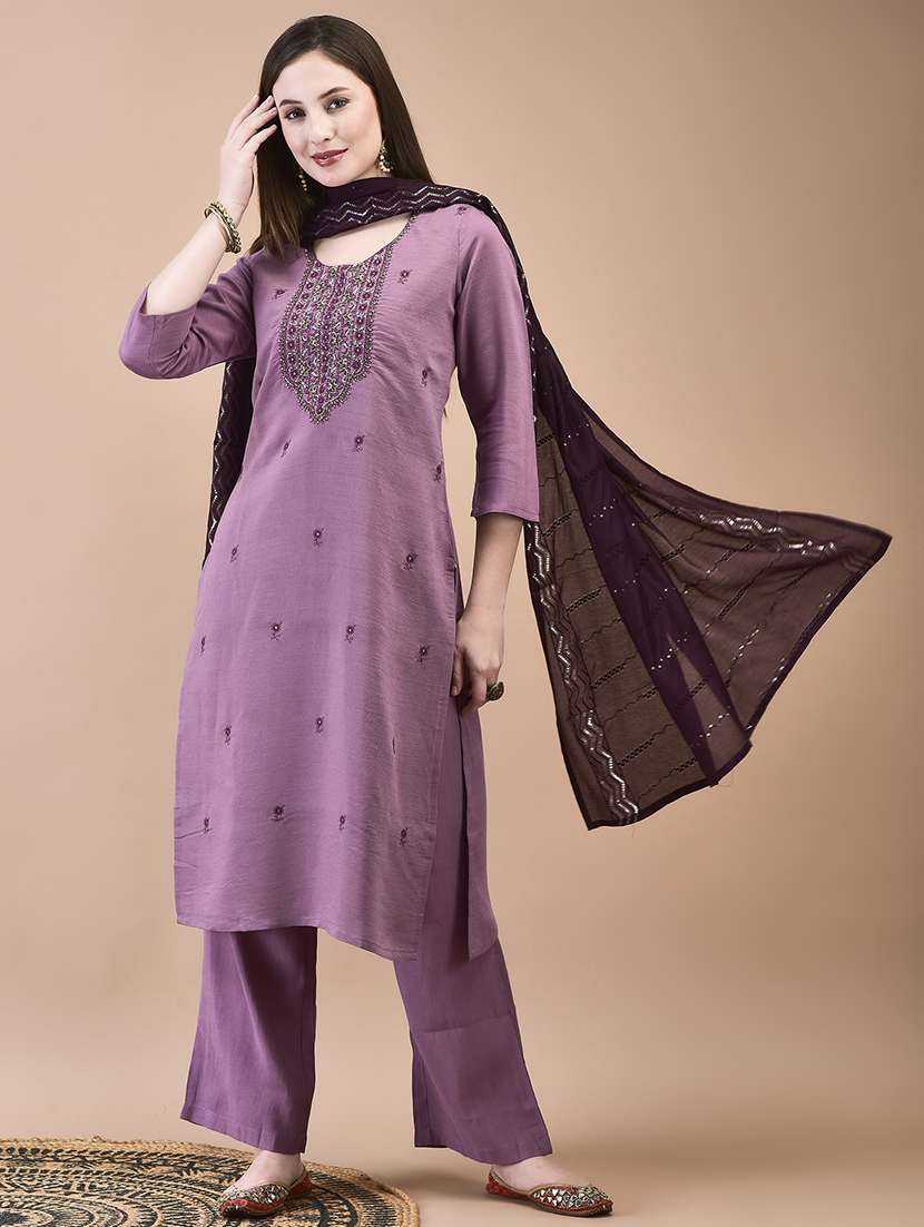 women three quarter sleeve kurta palazzo with dupatta set - 21629711 -  Standard Image - 1