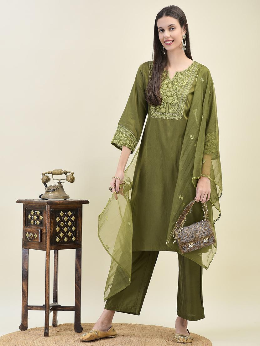 women three quarter sleeve kurta pant with dupatta set - 21629712 - Zoom Image - 0