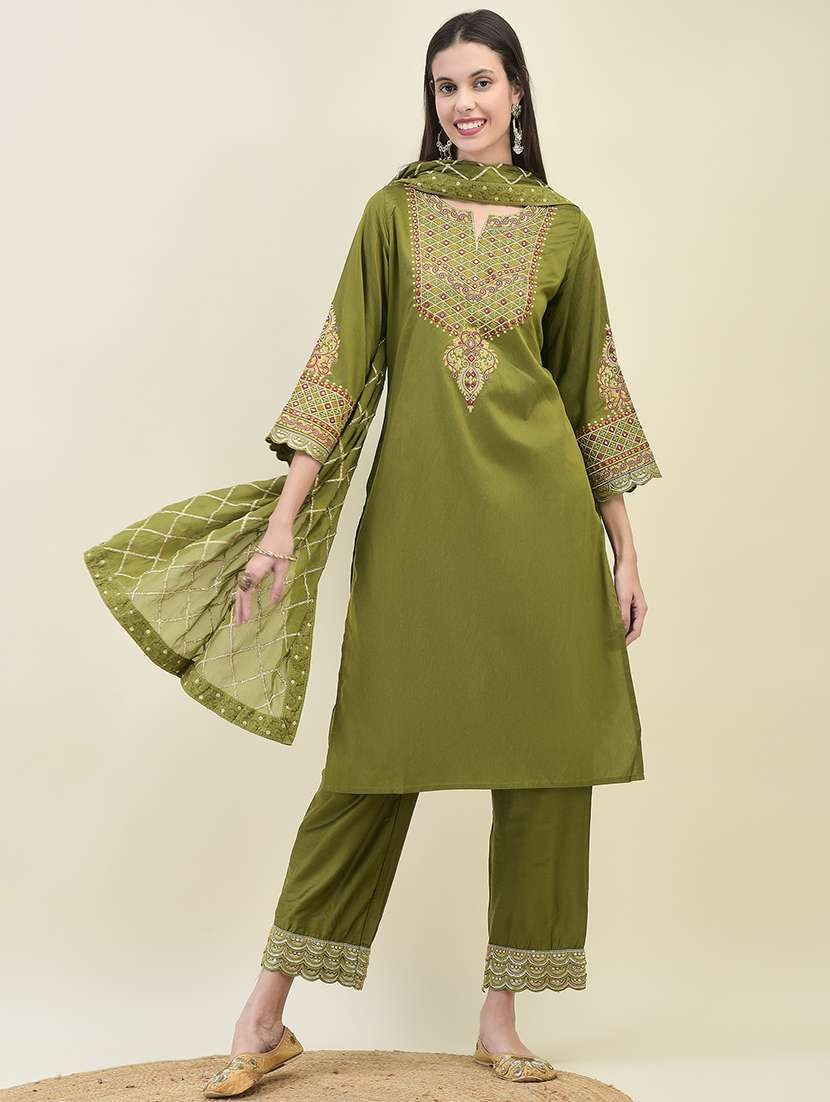 women three quarter sleeve kurta pant with dupatta set - 21629715 -  Standard Image - 1