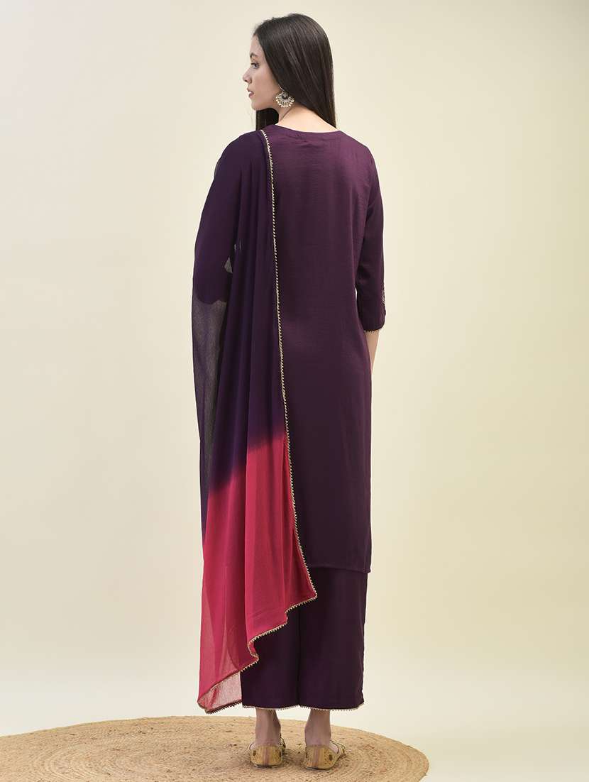 women three quarter sleeve kurta palazzo with dupatta set - 21629719 - Standard Image - 4