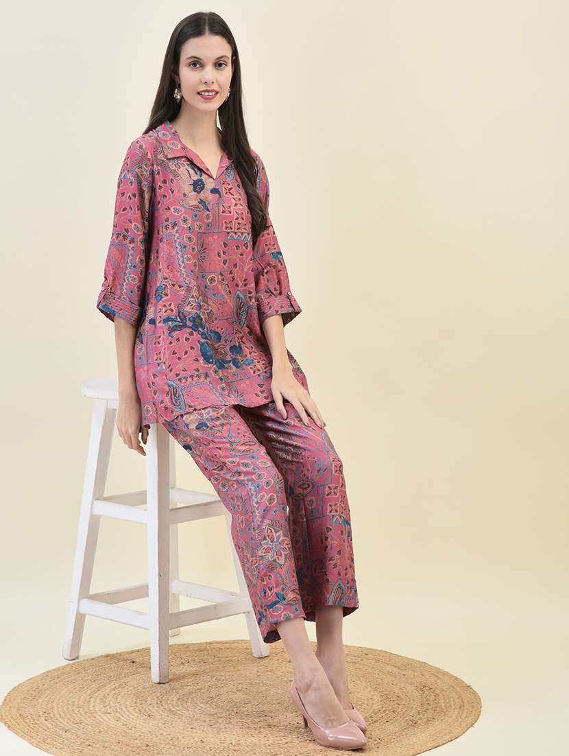women three quarter sleeve regular fit ethnic co-ord set - 21629754 -  Standard Image - 1