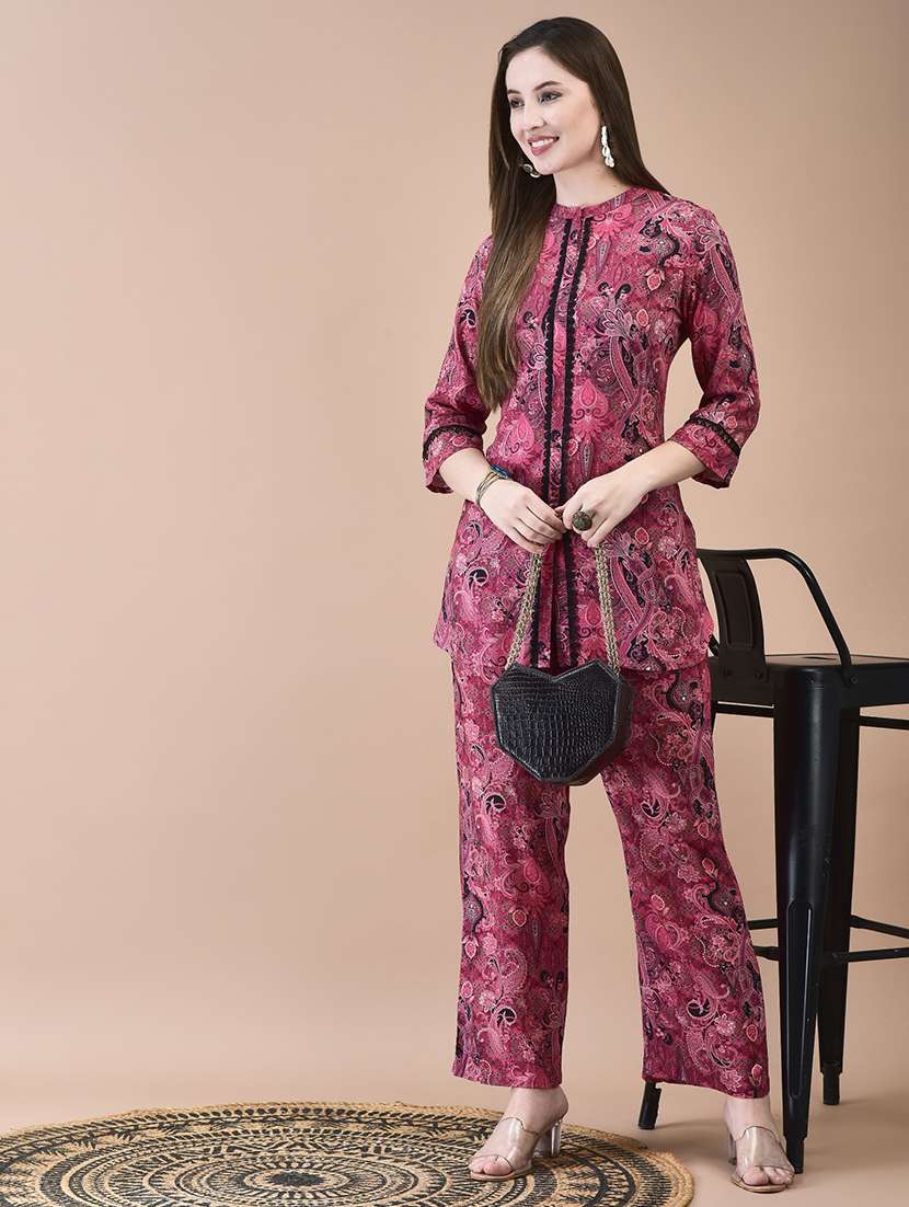 women three quarter sleeve regular fit ethnic co-ord set