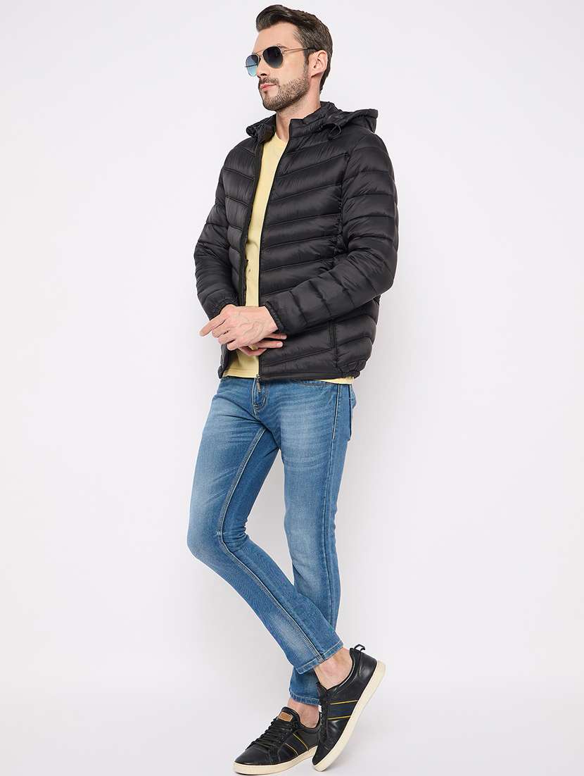 men solid hood neck quilted jacket - 21630003 -  Standard Image - 4