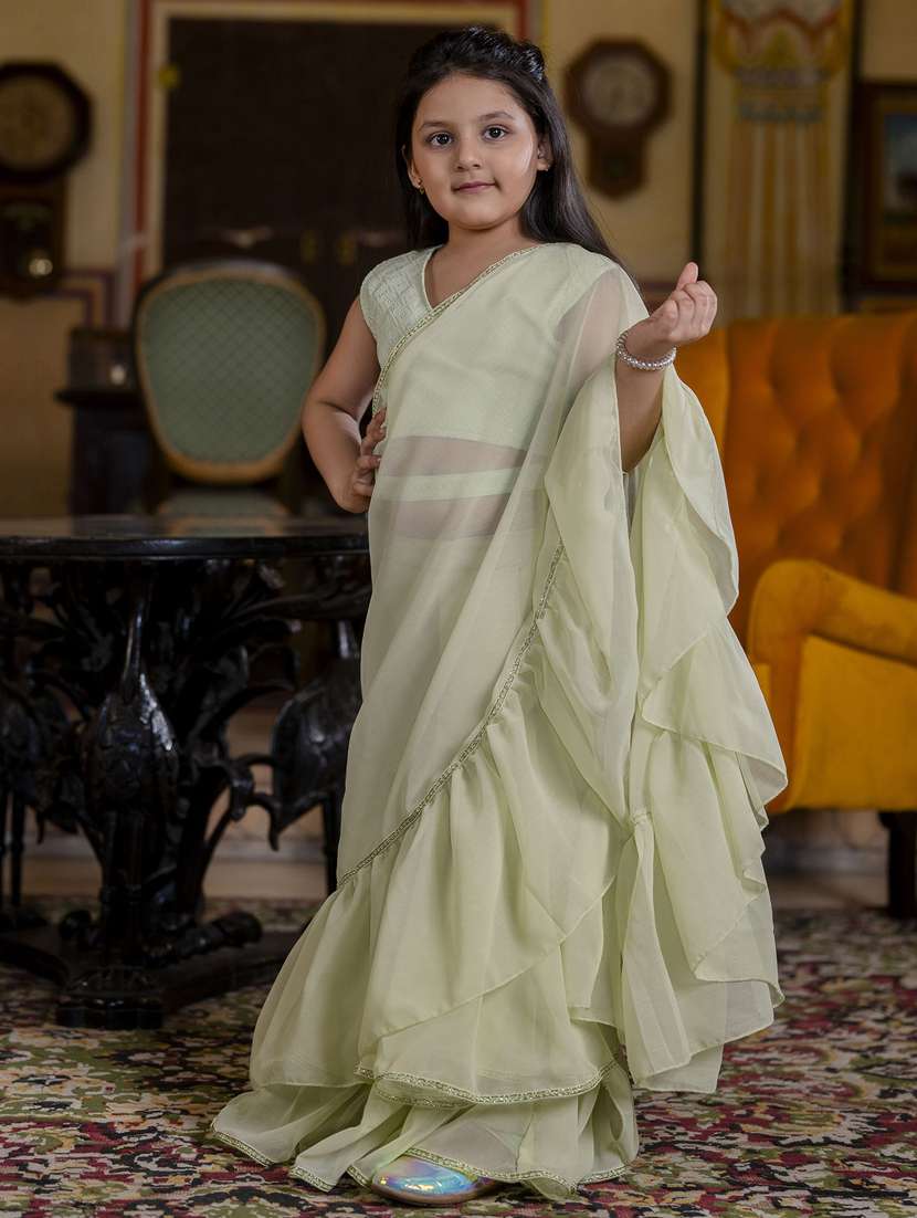 girls green ready to wear saree