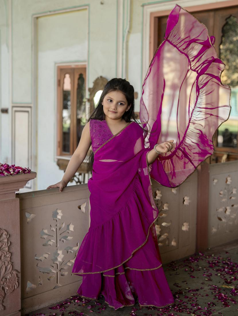 girls purple ready to wear saree - 21630025 -  Standard Image - 1