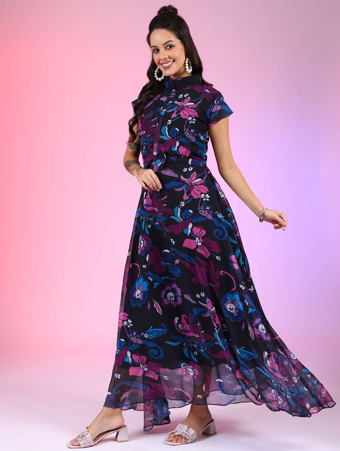 women floral georgette fit & flare dress - 21630203 -  Standard Image - 1