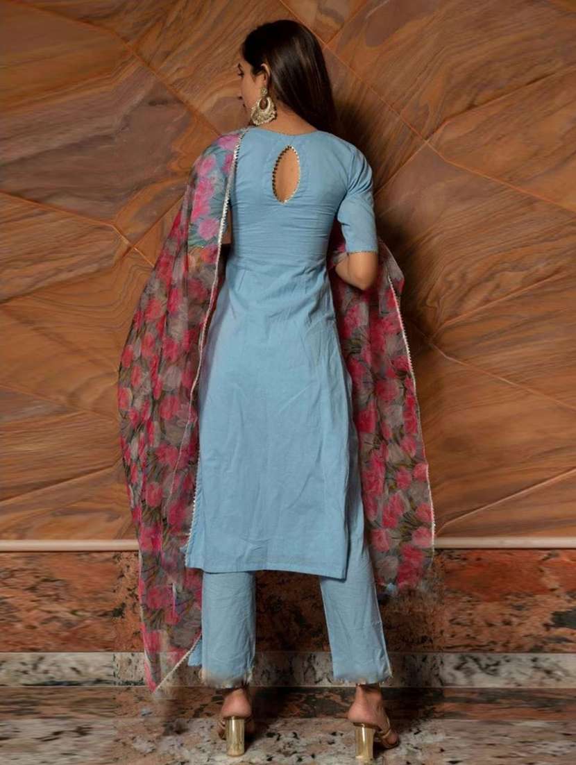 women short sleeve kurta pant with dupatta set - 21630246 - Standard Image - 1