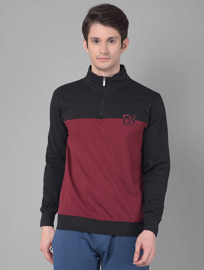 men regular fit color block long slevee sweatshirt