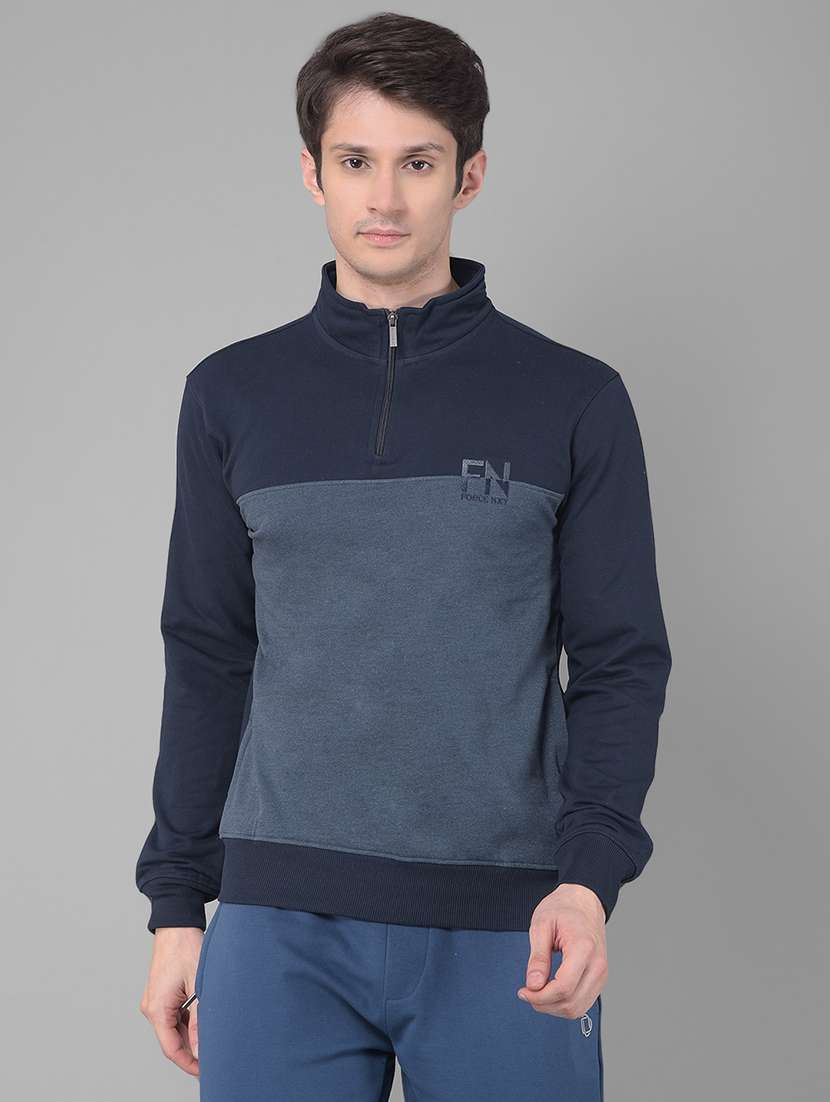 men regular fit color block long slevee sweatshirt