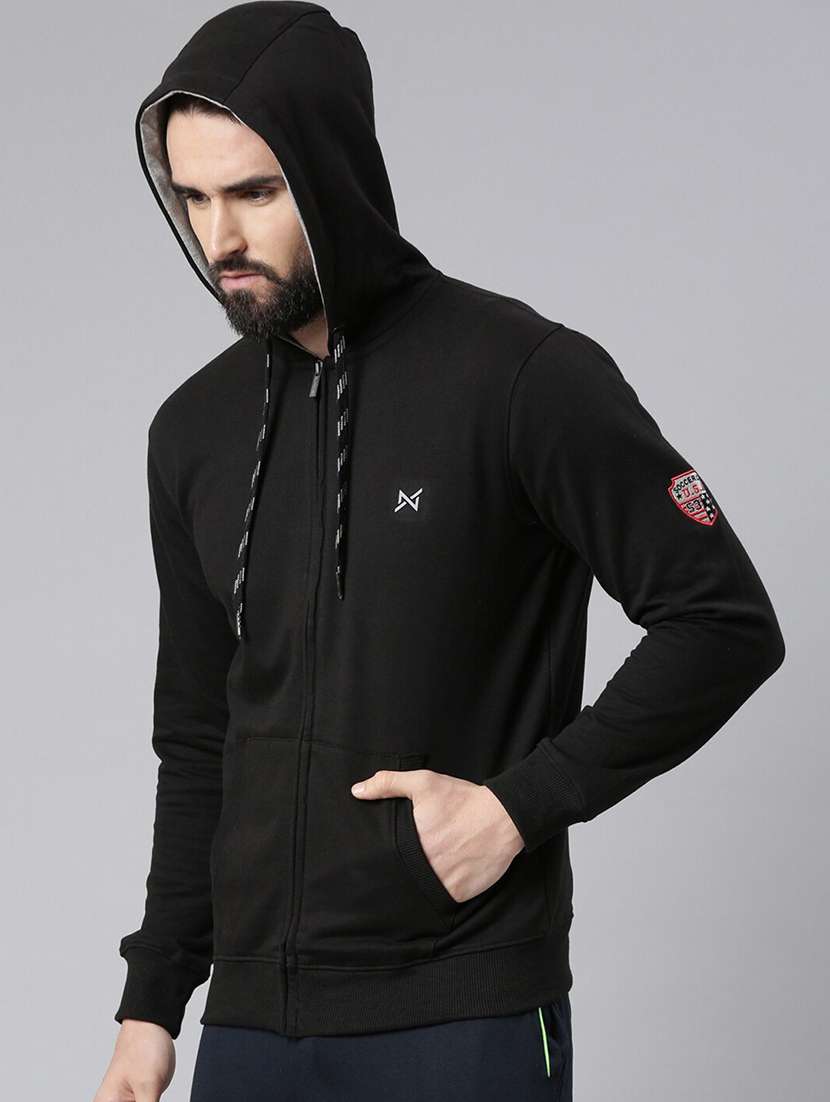 men black long sleeve regular fit hooded sweatshirt - 21630318 -  Standard Image - 1